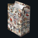 Vintage Winter Fun Christmas Collage Mittlere Geschenktüte<br><div class="desc">Dieses spaßige und festliche nahtlose Design besticht durch eine Collage Vintager Wintergärten,  darunter Kinder,  die in Schneeballkämpfen verlobt sind,  Rodeln in schneebedeckten Wäldern und rustikale Dorfwege mit warmen Weihnachtswünschen.</div>