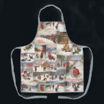 Vintage Winter Fun Christmas Collage Schürze<br><div class="desc">Dieses spaßige und festliche nahtlose Design besticht durch eine Collage Vintager Wintergärten,  darunter Kinder,  die in Schneeballkämpfen und Rodeln in schneebedeckten Wäldern und rustikalen Dorfwegen verlobt sind. Die Farbe der Gurte ist anpassbar.</div>