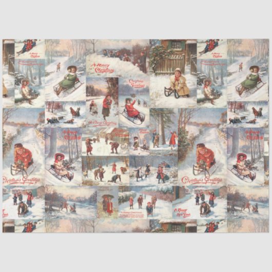 Vintage Winter Fun Christmas Collage Seidenpapier (Vorderseite)