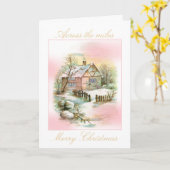 Vintage Winter Hütte Rosa und Gold Weihnachten Karte (Gelbe Blume)