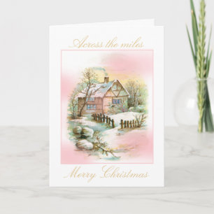 Vintage Winter Hütte Rosa und Gold Weihnachten Karte