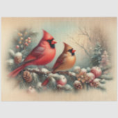 Vintage Winter-Kardinal im Walddekoupage Seidenpapier (Vorderseite)