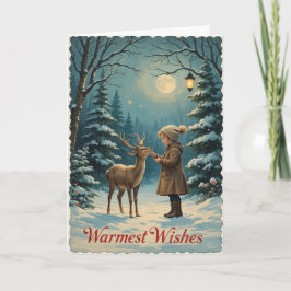 Vintage-Winter-Mädchen-Wald-Friedliche-Wärmste-Wün Karte