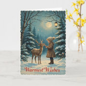 Vintage-Winter-Mädchen-Wald-Friedliche-Wärmste-Wün Karte (Gelbe Blume)