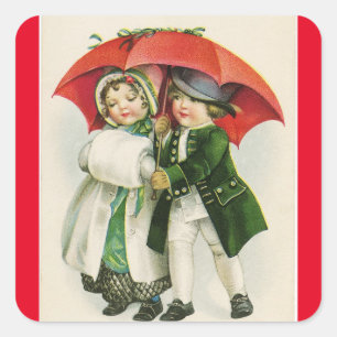 Vintage Winter Paar Quadratischer Aufkleber