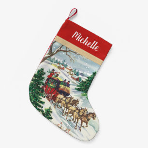 Vintage-Winter-Pferdekutsche mit Namen Kleiner Weihnachtsstrumpf