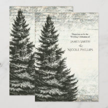 Vintage Winter Pine Tree Rustic Wood Wedding