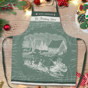 Vintage Winter Salbei Grün Weihnachtsmann Schlitte Schürze