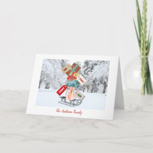 Vintage-Winter-Schlitten benutzerdefinierte Famili Karte