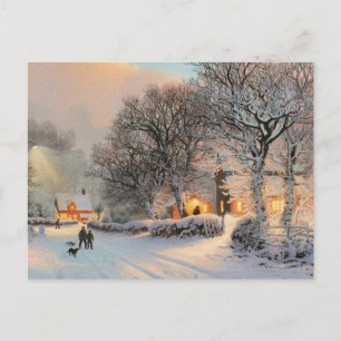 Vintage-Winter-Schlitten-Spaß im Schnee Postkarte