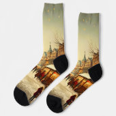 Vintage Winter Schnee Weihnachtsmarktflecken Socken (Linkes Detail)
