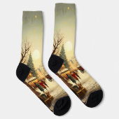 Vintage Winter Schnee Weihnachtsmarktflecken Socken (Rechts)
