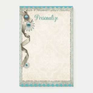Vintage-Winter-Schneeflockenband und Damast Post-i Post-it Klebezettel