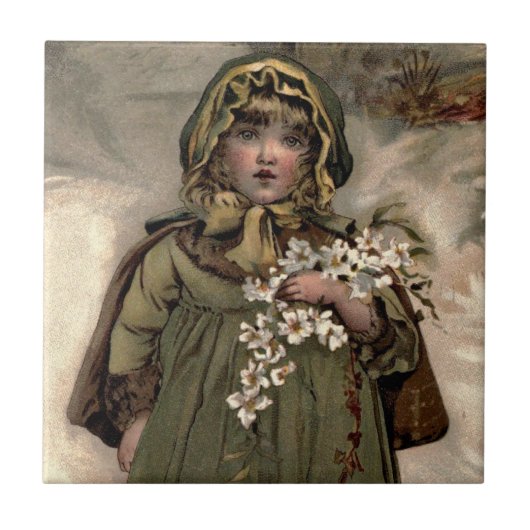 Vintage Winter-Schneemädchen Fliese (Vorderseite)