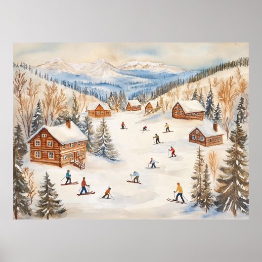 Vintage Winter Skifahrerszene Poster (Vorne)