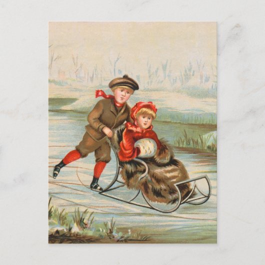 Vintage Winter Sledding Postcards Feiertagspostkarte (Vorderseite)