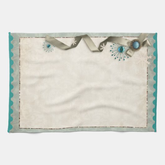 Vintage Winter snowflake ribbon damask mid century Geschirrtuch (Horizontal)