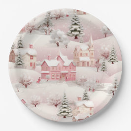 Vintage Winter-Snowy Village Landschaft Pappteller