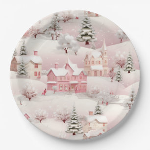 Vintage Winter-Snowy Village Landschaft Pappteller