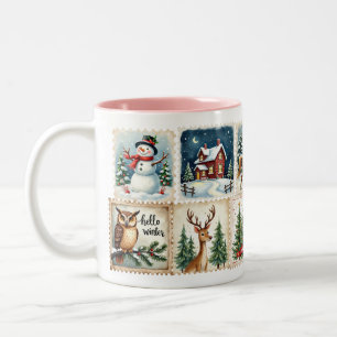 Vintage-Winter-Stempel-Tasse – Cozy Holiday Cup Zweifarbige Tasse