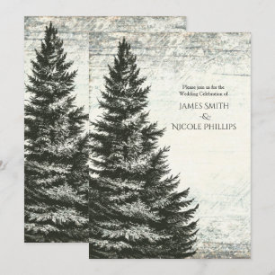 Vintage Winter-Tanne Rustikale Holz Hochzeit Einladung