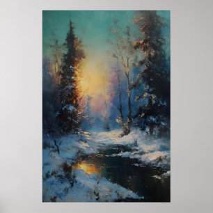 Vintage-Winter-Wald-Druck, Rustikales Schneebild Poster