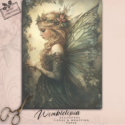 Vintage Winter-Waldlandschaft mit Blumenkronen Seidenpapier