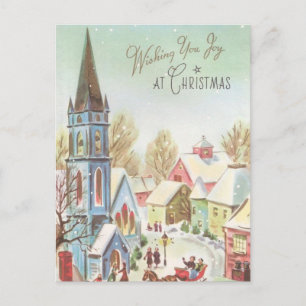 Vintage Winter-Weihnachtsdorfszene Feiertagspostkarte
