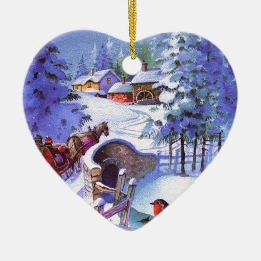 Vintage Winter-Weihnachtsszene Keramikornament (Vorne)