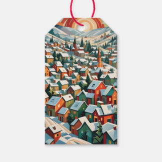 vintage Winterdorf unter dem Schnee Geschenkanhänger