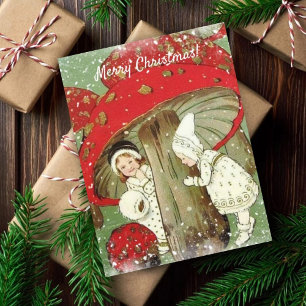 Vintage-Winterfeen unter Pilz-Weihnachten  Postkarte