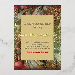 Vintage Winterflorales Weihnachts-Babyshower Folieneinladung