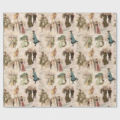 Vintage Winterfreudenszenen Geschenkpapier (Flach)