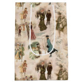 Vintage Winterfreudenszenen Mittlere Geschenktüte (Rückseite)