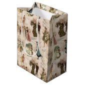 Vintage Winterfreudenszenen Mittlere Geschenktüte (Rückseite Schrägansicht)