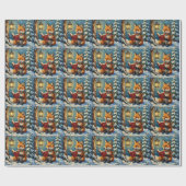 Vintage Winterfuchs liest beim Laternenlicht Geschenkpapier (Flach)