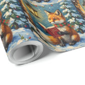 Vintage Winterfuchs liest beim Laternenlicht Geschenkpapier (Rolleneckpunkt)
