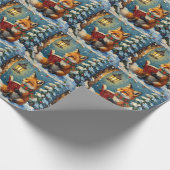Vintage Winterfuchs liest beim Laternenlicht Geschenkpapier (Ecke)