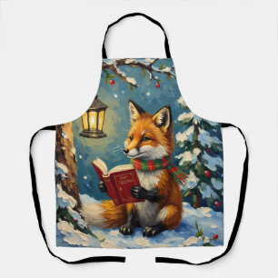 Vintage Winterfuchs liest beim Laternenlicht Schürze