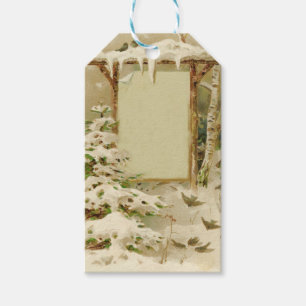 Vintage Wintergarten-Szene fügt Text hinzu Geschenkanhänger
