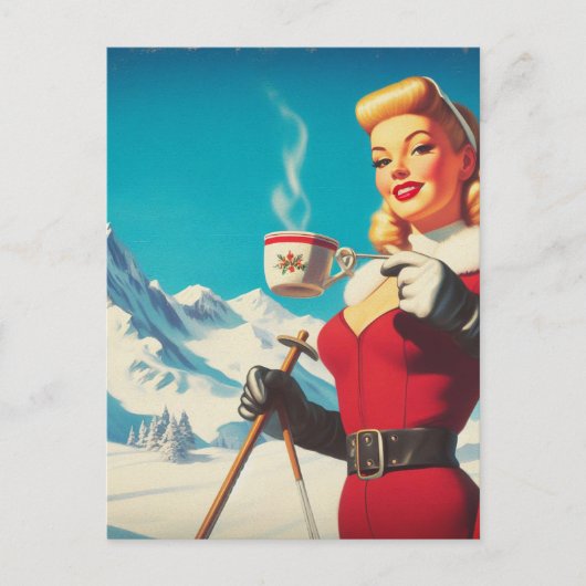 Vintage-Wintergirl Postkarte (Vorderseite)