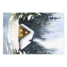 Vintage Winterhütte Wasserfarben Weihnachten