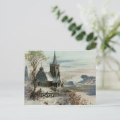 Vintage Winterkirche Postkarte (Stehend Vorderseite)