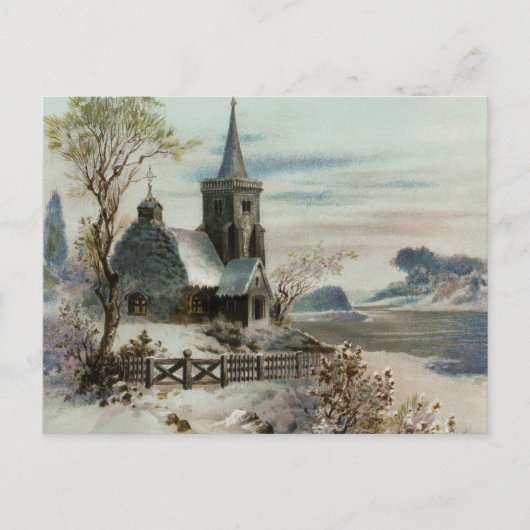Vintage Winterkirche Postkarte (Vorderseite)
