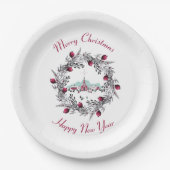 Vintage Winterkirchenszene mit Weihnachtskranz Pappteller (Vorderseite)