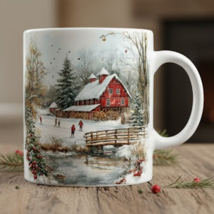 Vintage Winterlandschaft auf der Farm. Weihnachtsg Jumbo-Tasse