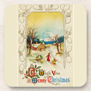 Vintage Winterlandschaft Getränkeuntersetzer