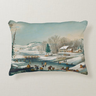 Vintage Winterlandschaft Ice Skaten Weihnachten Dekokissen