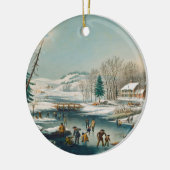 Vintage Winterlandschaft Ice Skaten Weihnachten Keramik Ornament (Links)