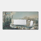 Vintage Winterlandschaft Ice Skaten Weihnachten Schreibtischunterlage (Tastatur & Maus)